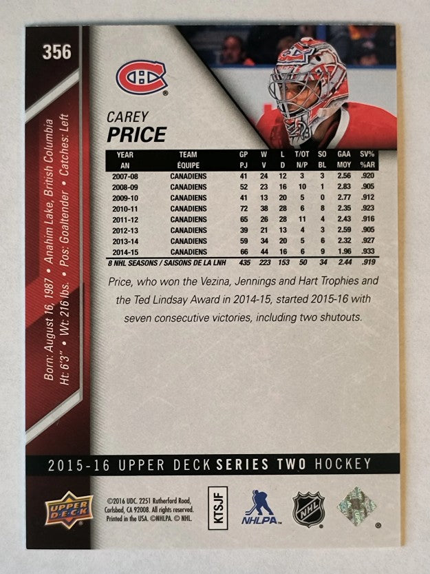 2015-16 Upper Deck #356 Carey Price