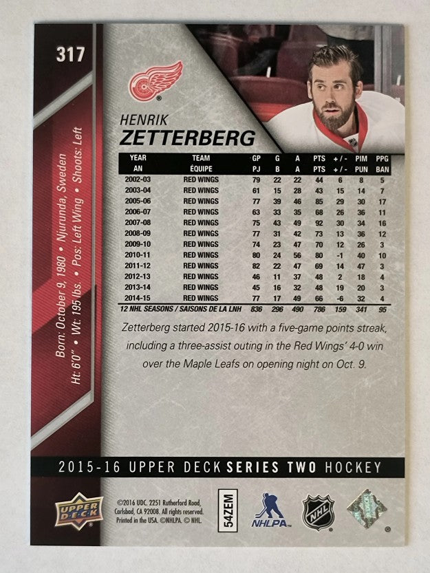 2015-16 Upper Deck #317 Henrik Zetterberg