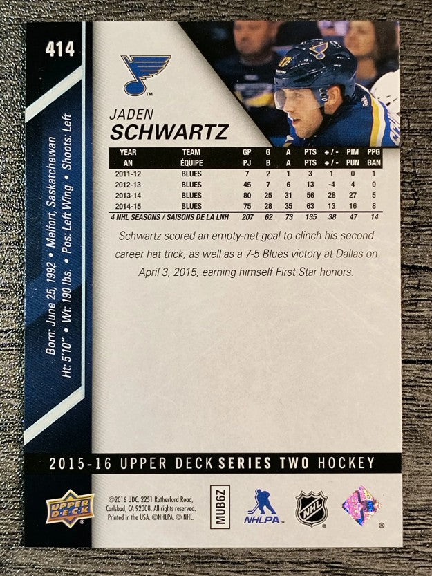 2015-16 Upper Deck #414 Jaden Schwartz