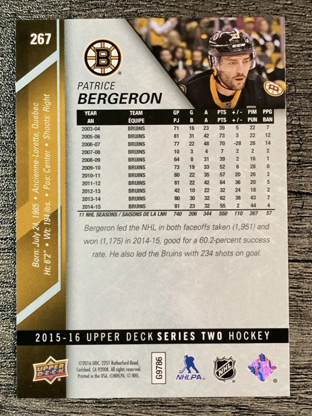 2015-16 Upper Deck #267 Patrice Bergeron