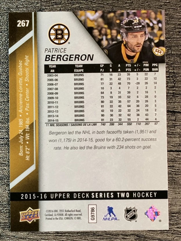 2015-16 Upper Deck #267 Patrice Bergeron