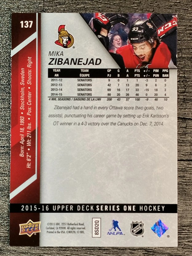 2015-16 Upper Deck #137 Mika Zibanejad
