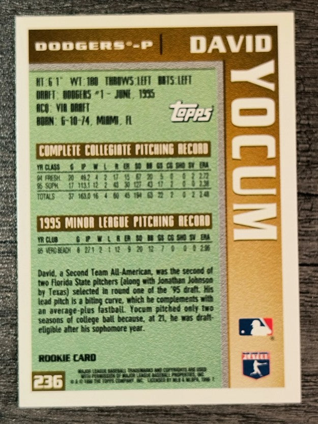 1996 Topps #236 David Yocum RC
