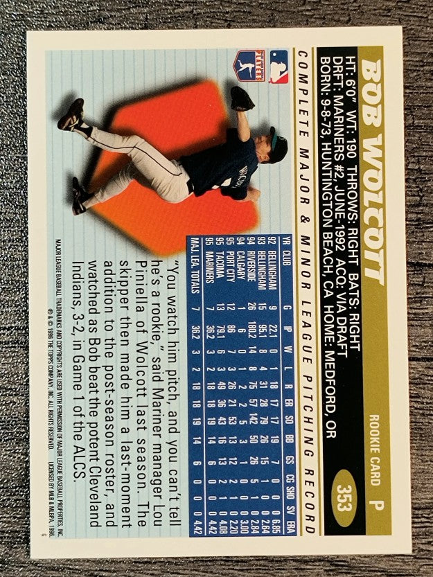 1996 Topps #353 Bob Wolcott