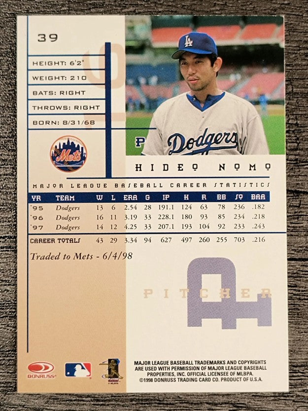 1998 Leaf Rookies and Stars #39 Hideo Nomo