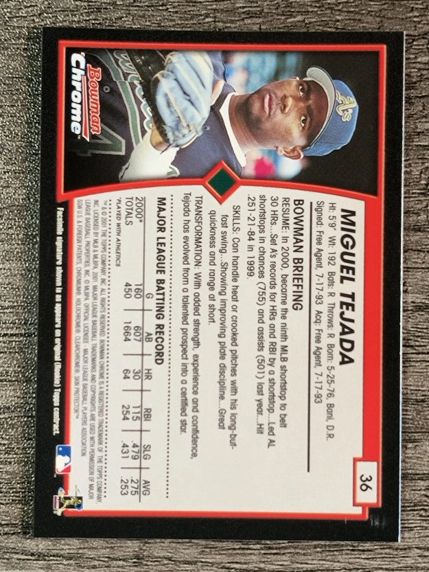 2001 Bowman Chrome #36 Miguel Tejada