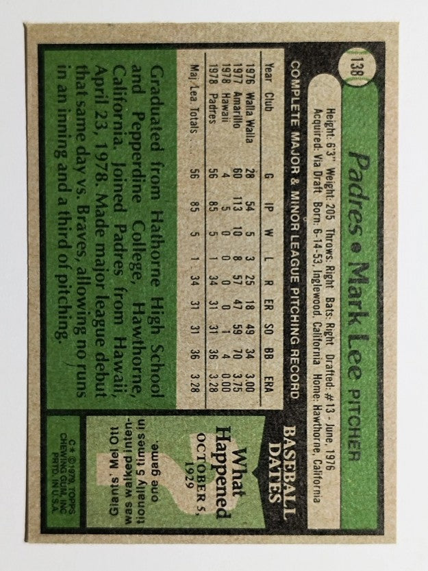1979 Topps #138 Mark Lee RC (EXMT)