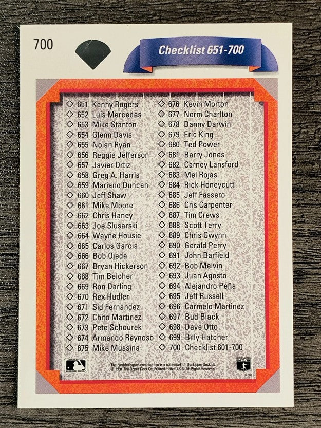 1992 Upper Deck #700 Checklist 601-700