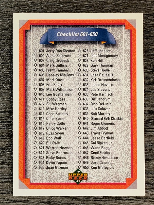 1992 Upper Deck #700 Checklist 601-700