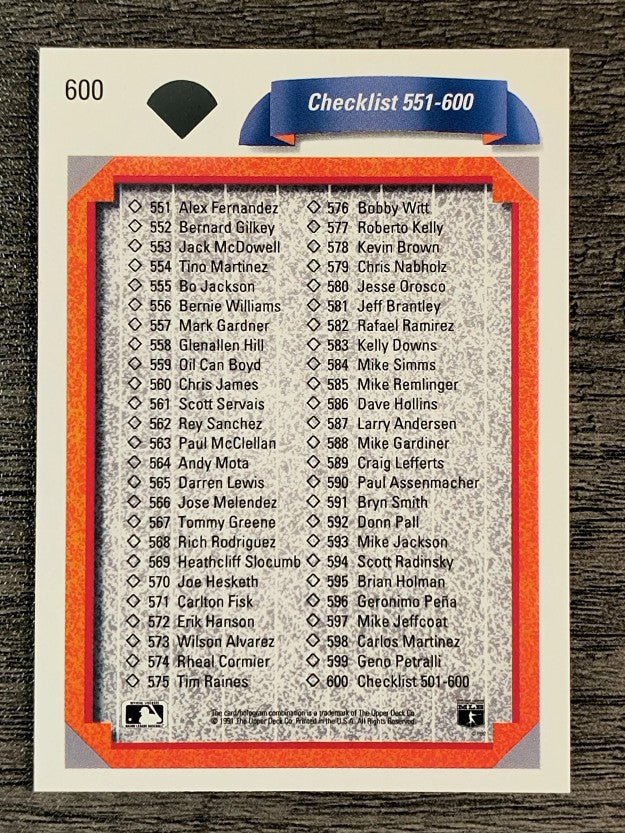 1992 Upper Deck #600 Checklist 501-600