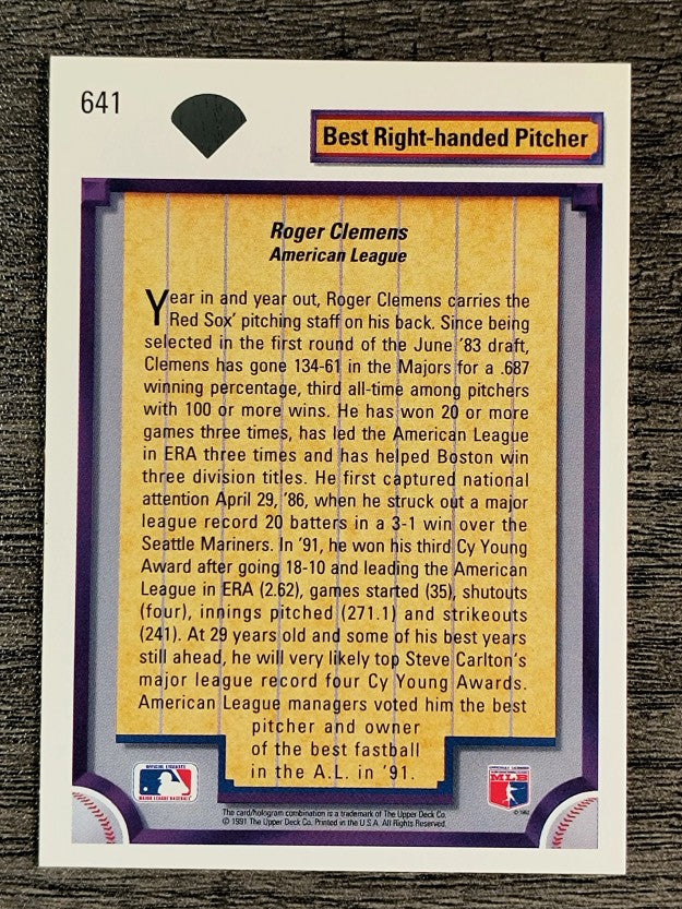 1992 Upper Deck #641 Roger Clemens DS