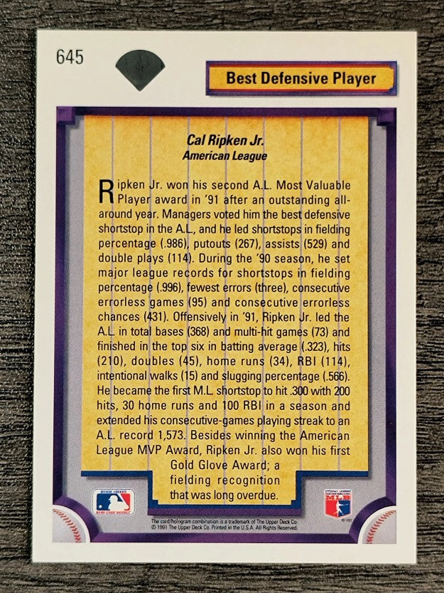 1992 Upper Deck #645 Cal Ripken DS