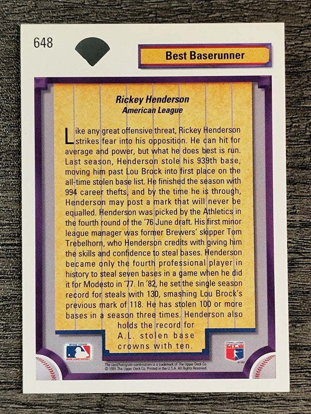1992 Upper Deck #648 Rickey Henderson DS
