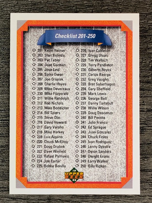 1992 Upper Deck #300 Checklist 201-300