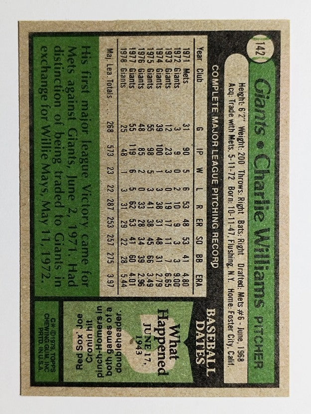 1979 Topps #142 Charlie Williams (EXMT)