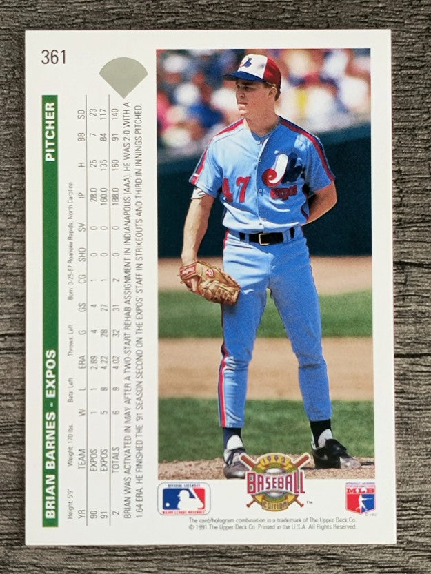 1992 Upper Deck #361 Brian Barnes