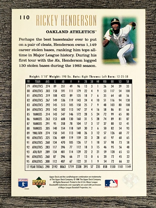 1996 Upper Deck #110 Rickey Henderson YH