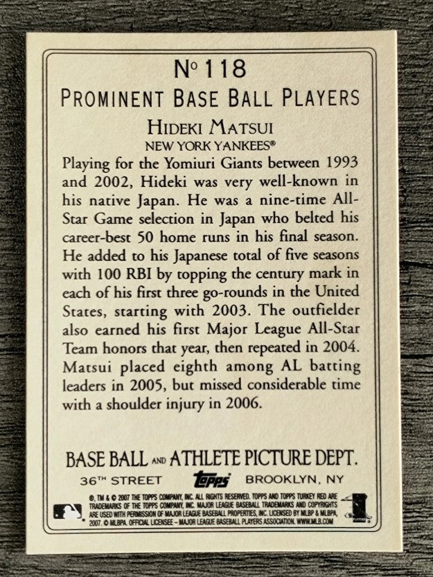 2007 Topps Turkey Red #118 Hideki Matsui