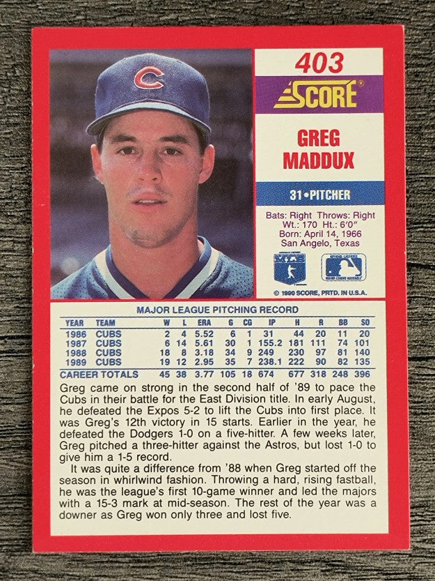 1990 Score #403 Greg Maddux