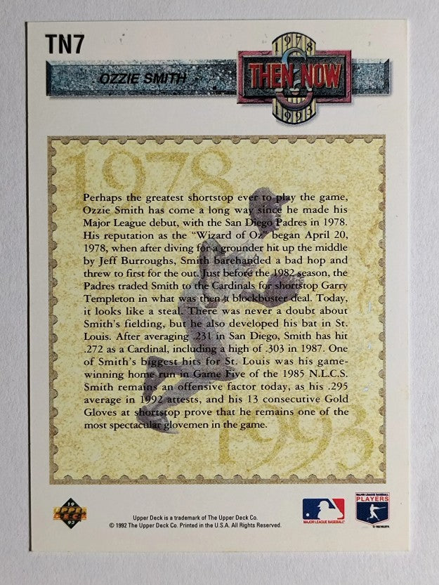 1993 Upper Deck Then And Now #TN7 Ozzie Smith