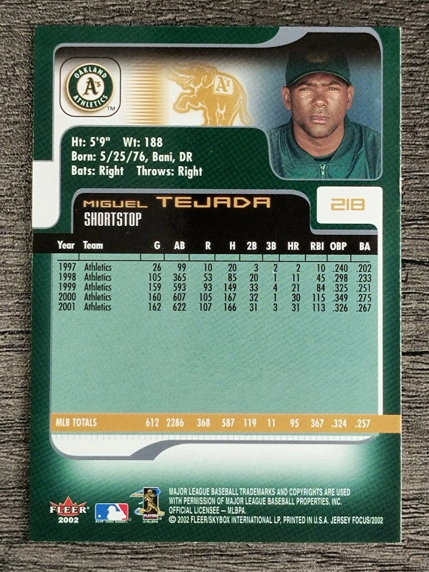 2002 Fleer Focus JE #218 Miguel Tejada