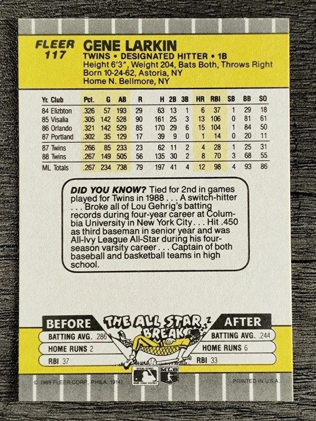 1989 Fleer #117 Gene Larkin