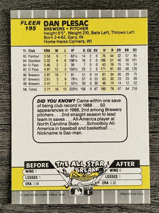 1989 Fleer #195 Dan Plesac