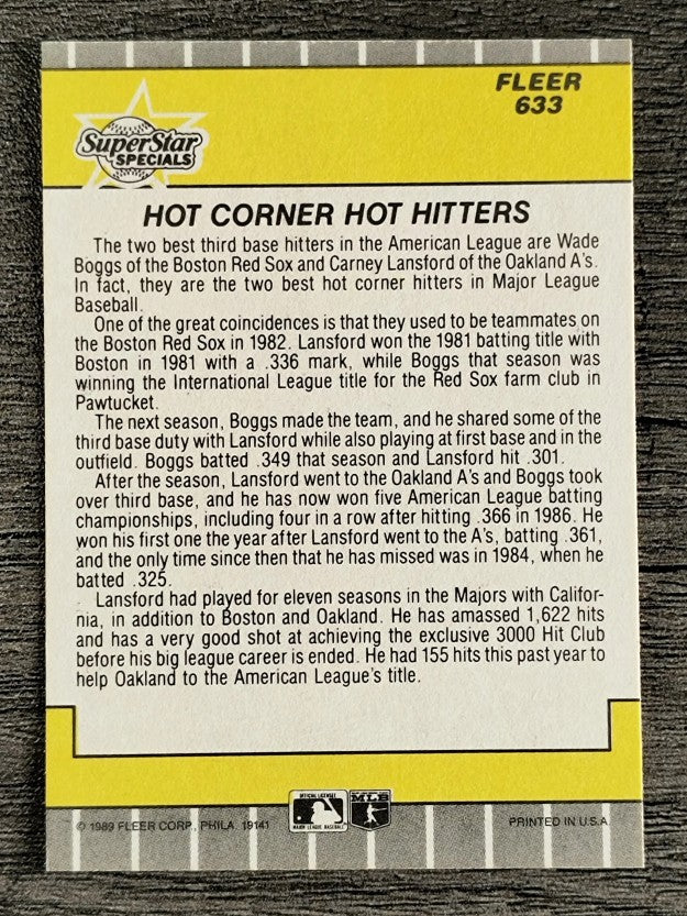 1989 Fleer #633 Wade Boggs/Carney Lansford