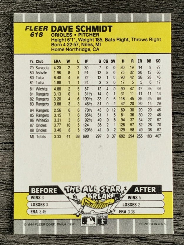 1989 Fleer #618 Dave Schmidt
