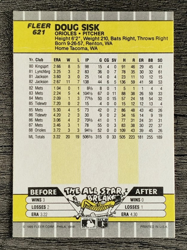 1989 Fleer #621 Doug Sisk