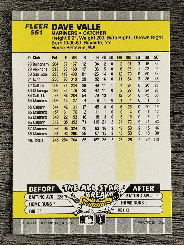 1989 Fleer #561 Dave Valle