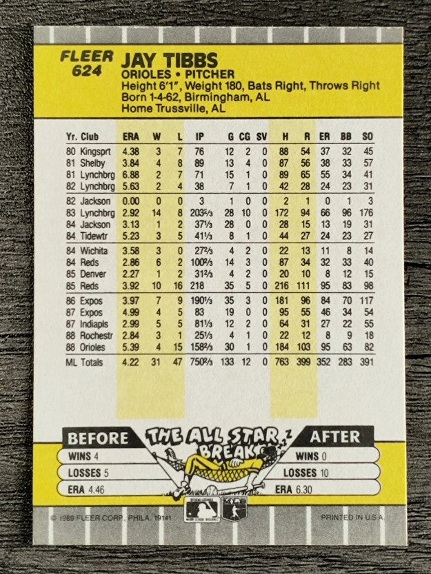 1989 Fleer #624 Jay Tibbs