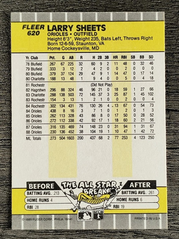 1989 Fleer #620 Larry Sheets