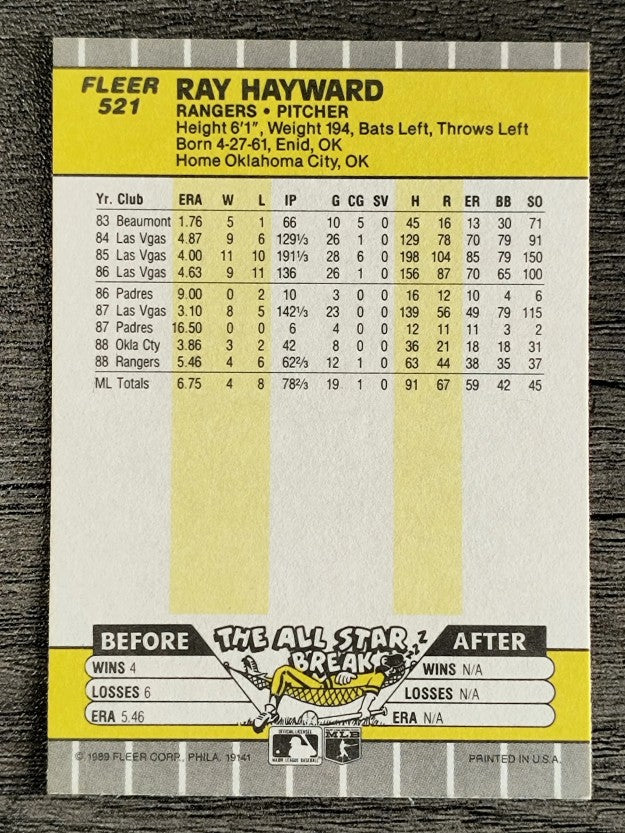 1989 Fleer #521 Ray Hayward