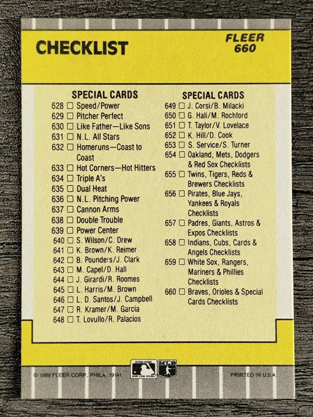 1989 Fleer #660 CL: Braves/Orioles/Specials/Checklists