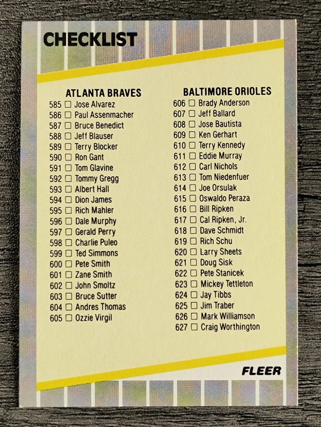 1989 Fleer #660 CL: Braves/Orioles/Specials/Checklists
