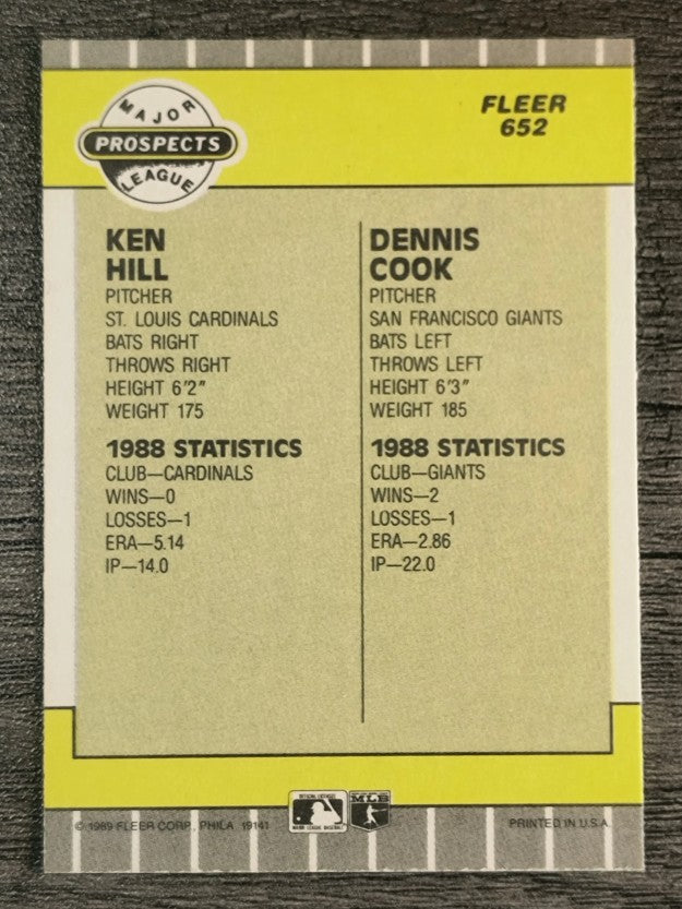 1989 Fleer #652 Ken Hill RC/Dennis Cook
