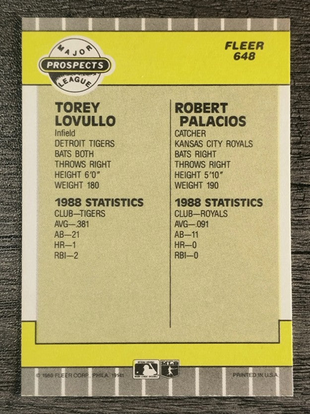 1989 Fleer #648 Torey Lovullo RC/Robert Palacios