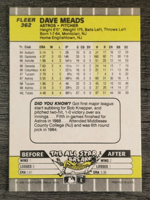 1989 Fleer #362 Dave Meads