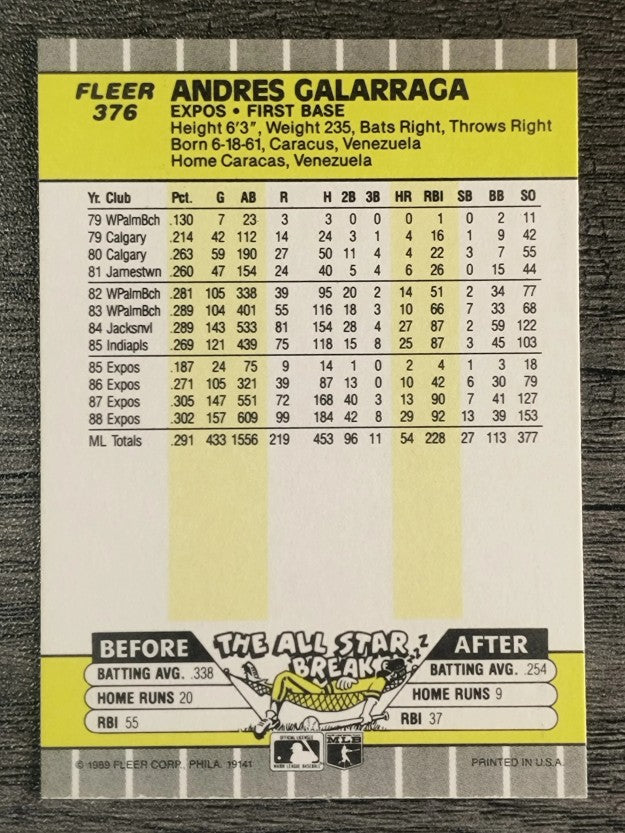 1989 Fleer #376 Andres Galarraga