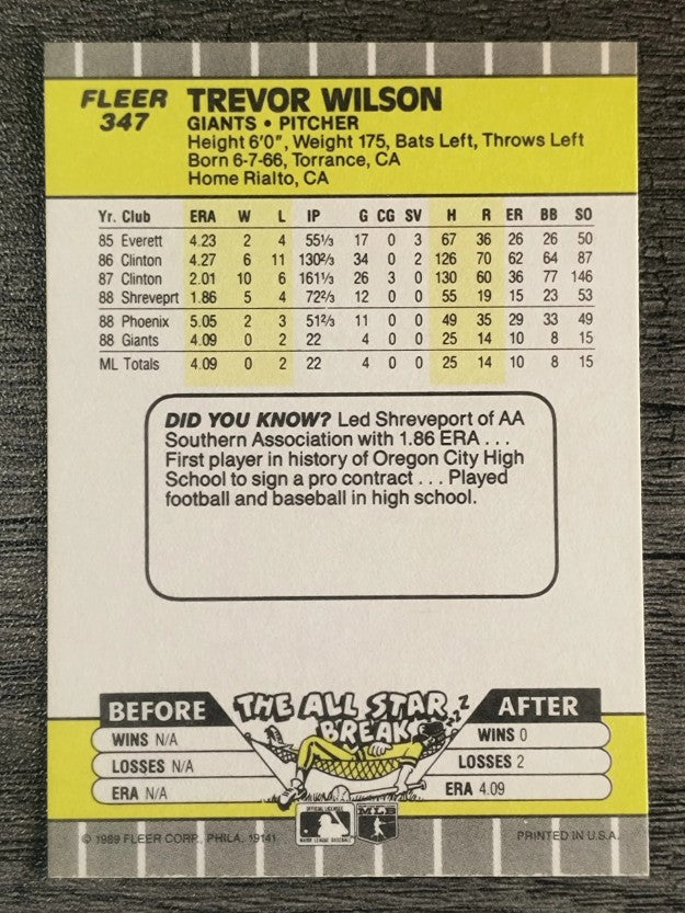 1989 Fleer #347 Trevor Wilson RC