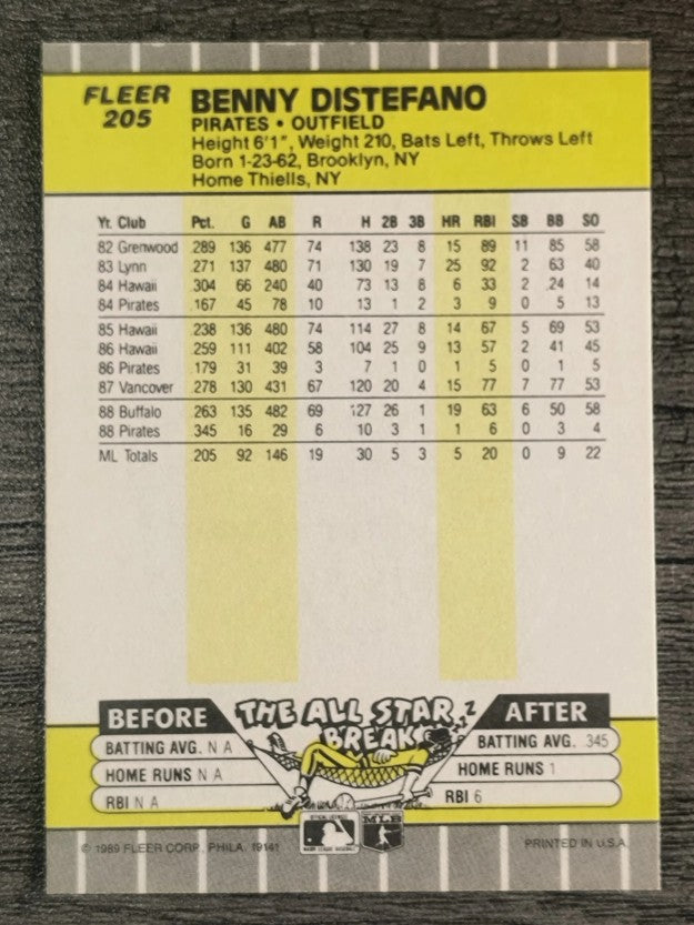 1989 Fleer #205 Benny Distefano