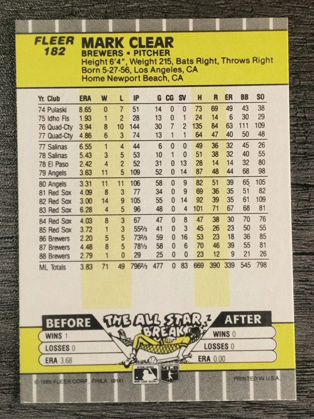 1989 Fleer #182 Mark Clear
