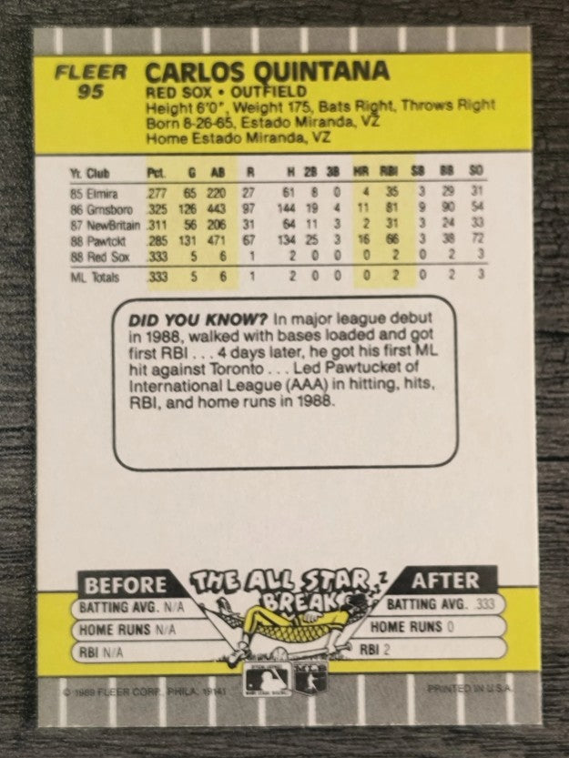 1989 Fleer #95 Carlos Quintana RC