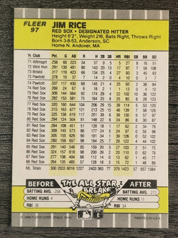 1989 Fleer #97 Jim Rice
