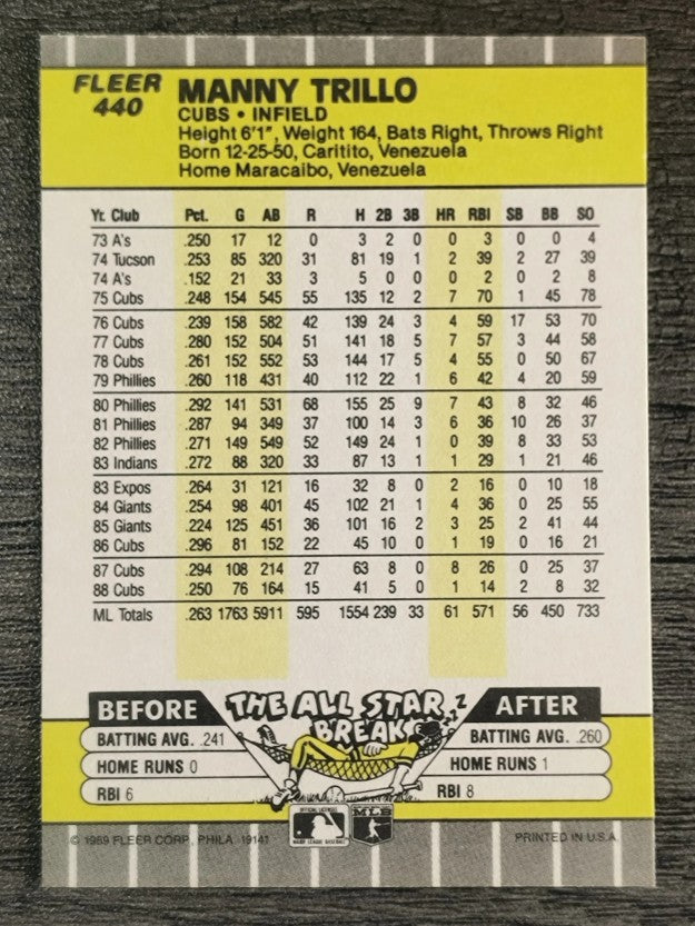 1989 Fleer #440B Manny Trillo COR