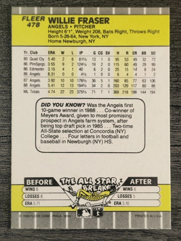 1989 Fleer #478 Willie Fraser