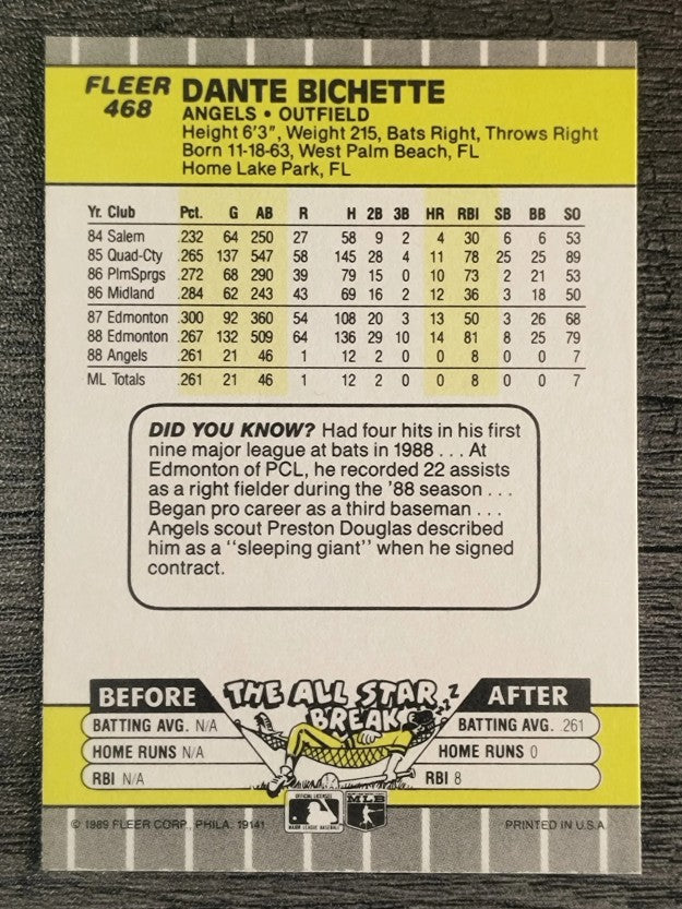 1989 Fleer #468 Dante Bichette RC