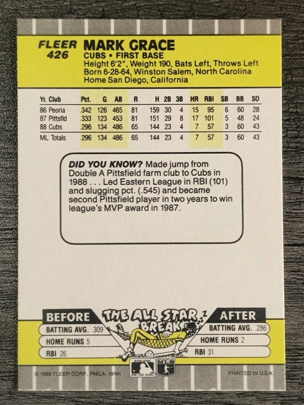 1989 Fleer #426 Mark Grace