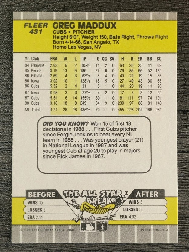 1989 Fleer #431 Greg Maddux